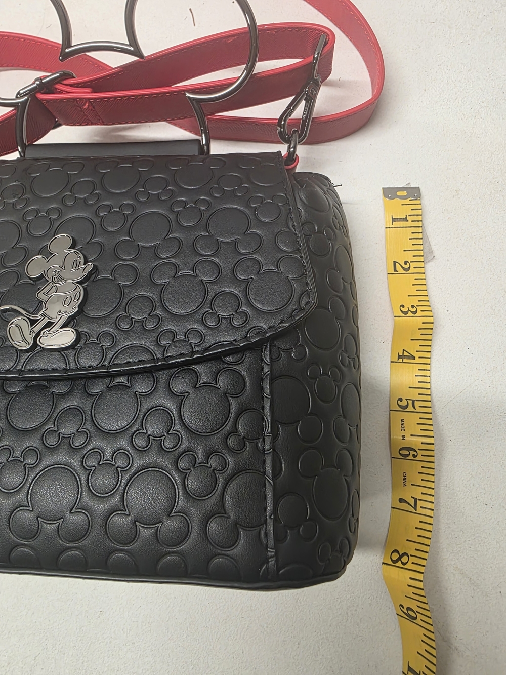 Loungefly Black Embossed Mickey Crossbody with Red Strap - Picture 9 of 9
